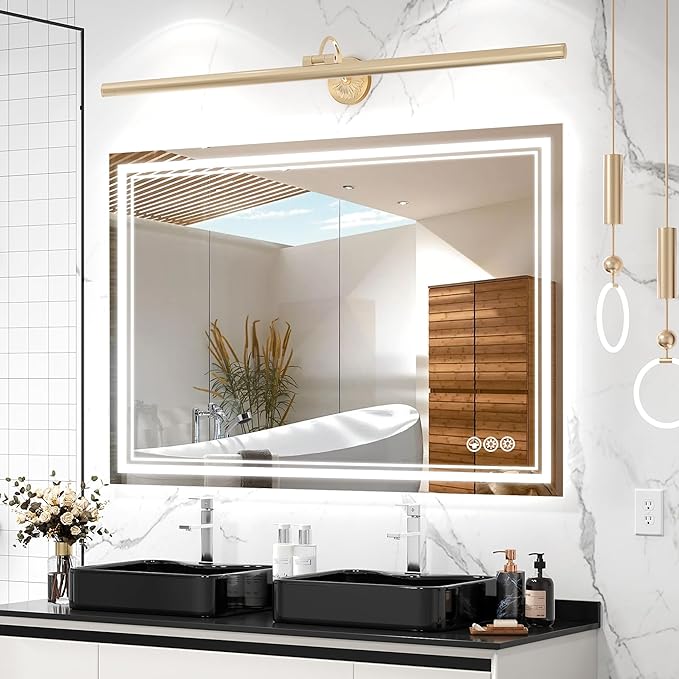 48x36 Inch Led Mirror for Bathroom with Front Light and Backlit, Bathroom Mirror with Led Lights, Vanity Mirror with Lights for Wall, Anti-Fog, Dimmable, Memory Function, Tempered Glass