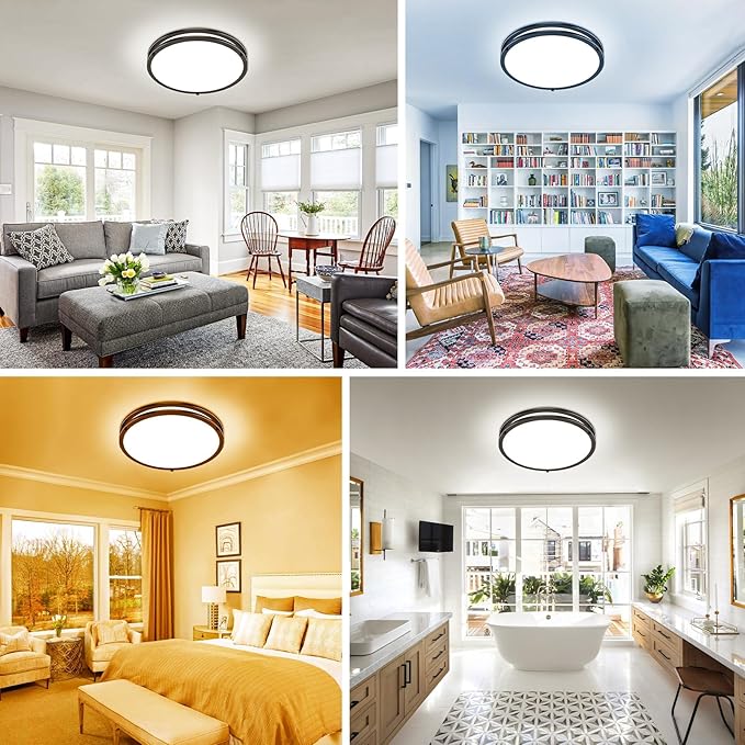 libtit 16Inch Flush Mount Ceiling Lights with Remote, 36W Dimmable LED Ceiling Light 3000K-6500K Adjustable, Large & Bright Black Light Fixture for Kitchen Bedroom LivingRoom -1Pack