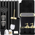 XLHOMO Bathroom Set with Shower Curtain and Rugs- 25PC Bathroom Accessory Set, Black Shower Curtain Set, Toilet Brush, Trash Can, Qtip Holder & Soap Dispenser