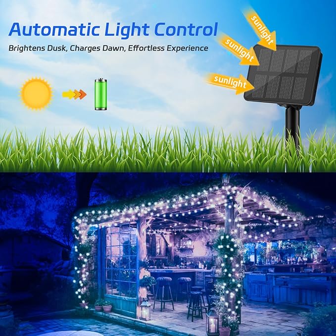 Solar Fairy Lights Outdoor Waterproof,39.4ft 120LED Solar String Lights for Outside 8 Modes 2 Packs for Patio Backyard Garden Wedding Deorations Cool White