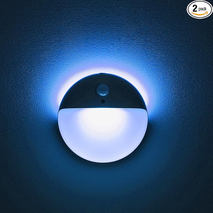 2 Pack Azure Battery Night Light, Motion Activated Night Light, 2.6" Small Sticky Lights, 3 Light Modes, Dimmable Battery Operated Lights for Travel, Toilet, Bathroom, Closet, Stairs,Corridor