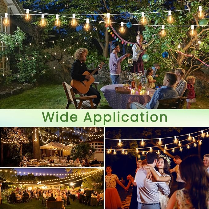 Outdoor String Lights LED String Lights for Outside with 27 Shatterproof Bulbs (2 Spare), 50FT Porch White Hanging String Light for Balcony Pergola Gazebo Patio Decor White Cord