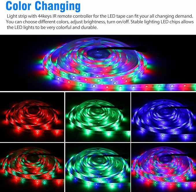 32FT Flexible 3528 RGB LED SMD Strip Light Remote Fairy Lights Room TV Party Bar (3528 32.8FT Full KIT)