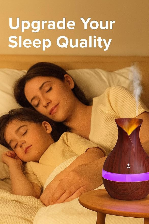 300ML Air Humidifier & Aroma Diffuser Home Fragrance Room Decor Essential Oil Diffuser Humidifiers for Bedroom Cool Mist 7 LED Light Car Air Freshener (Dark Wood-1)