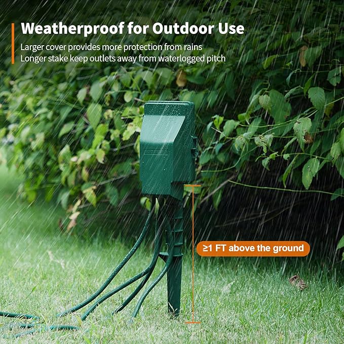 SURAIELEC Outdoor Power Stake, 7-Day Programmable Digital Timer, Power Strip Weatherproof, 6 Multi Plug Electrical Outlet Waterproof, 6 ft Extension Cord, for Outside Yard Light, Christmas Decorations