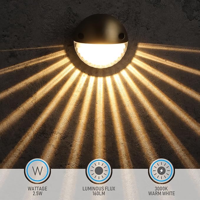 LEONLITE Unique Rays LED Low Voltage Deck Lights Outdoor, 12V Landscape Step Railing Fence Light, Aluminum, 3000K Warm White, IP65 Waterproof, Landscape Deck Light for Backyard, Bronze, Pack of 6