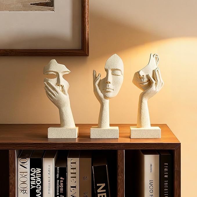 Aris & Juno 3 Pcs Thinker Statue Set - Abstract Sculpture Home Decor for Living Room, Office Desktop, and Room Decor - Adorable Resin Figurines for Shelves, Coffee Tables and TV Stand, Gift for Women
