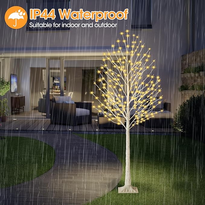 6FT Lighted Birch Tree with 144 LED Lights, Artificial Light Up Tree, Decorative Light Trees for Indoor Home Decor, Wedding Party, Christmas Holiday Floor Lamp