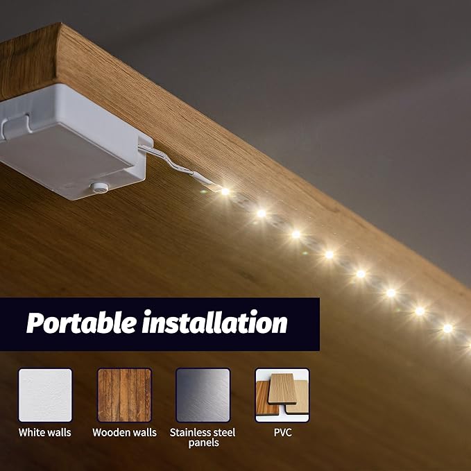 Battery Powered Under Cabinet Lighting, Wireless LED Strip Lights for Kitchen Under Cabinet Shelves Under Counter Closet Cordless Click Light (Warm White, 3 Pack)