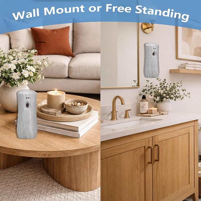 Automatic Air Freshener Spray Dispenser (2-Pack) Wall Mounted or Free Standing, Commercial and Home Use, Multiple Time Scent/Mist Release Settings for Room/Restroom Sprayer (BHW1101)