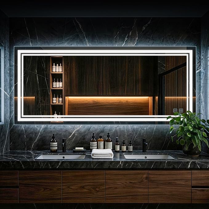 60x36 Inch LED Bathroom Mirror, Anti-Fog Dimmable Vanity Mirror with Lights, 3 Color Memory Function, UL Listed Backlit Mirror for Over Sink
