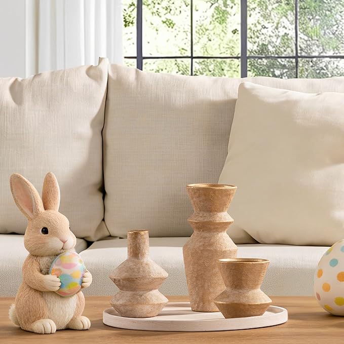 Ceramic Vase Home Table Decor - Gold Flower Vase Set of 3 Living Room Kitchen Decorations Farmhouse Modern Rustic Vases Decorative Centerpiece for Shelf Bedroom Office Bathroom Dining Coffee Desk