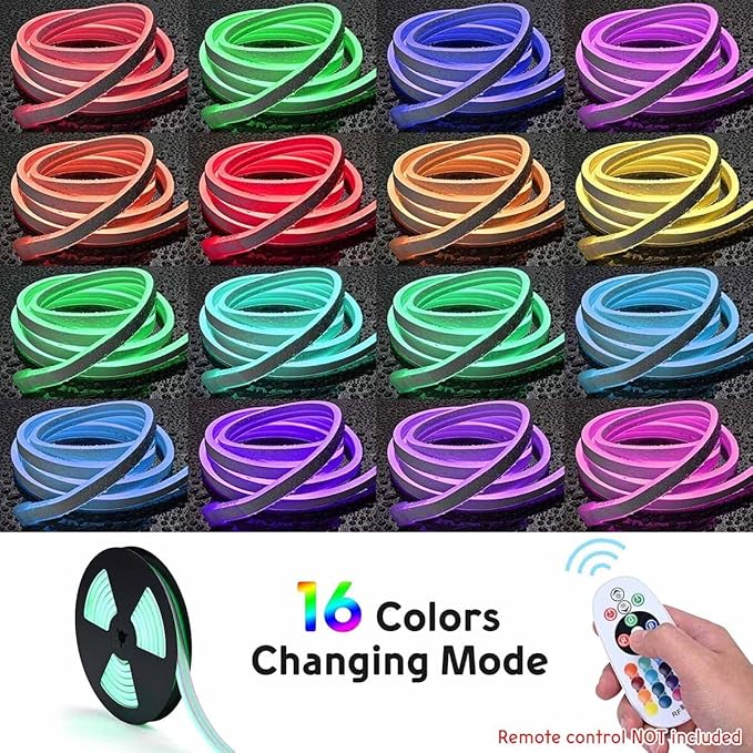 DELight AC 110-120V Waterproof IP65 Food Truck RGB 10ft Extension Neon Rope Lights with Remote Control & APP Music Sync Dimmable Cuttable Flexible LED Strip Lights Outdoor DIY Project DEL-D100R