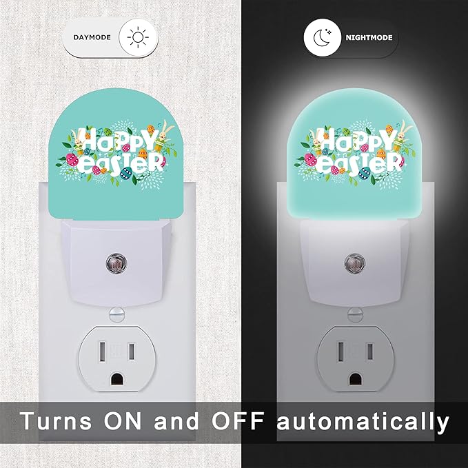 Happy Easter Night Light,Eggs Night Lights Plug into Wall, Dusk to Dawn Sensor LED Lamp 0.5W for Boyfriend/Girlfriend Gifts Decorations Room 0.5W Sleep Friendly
