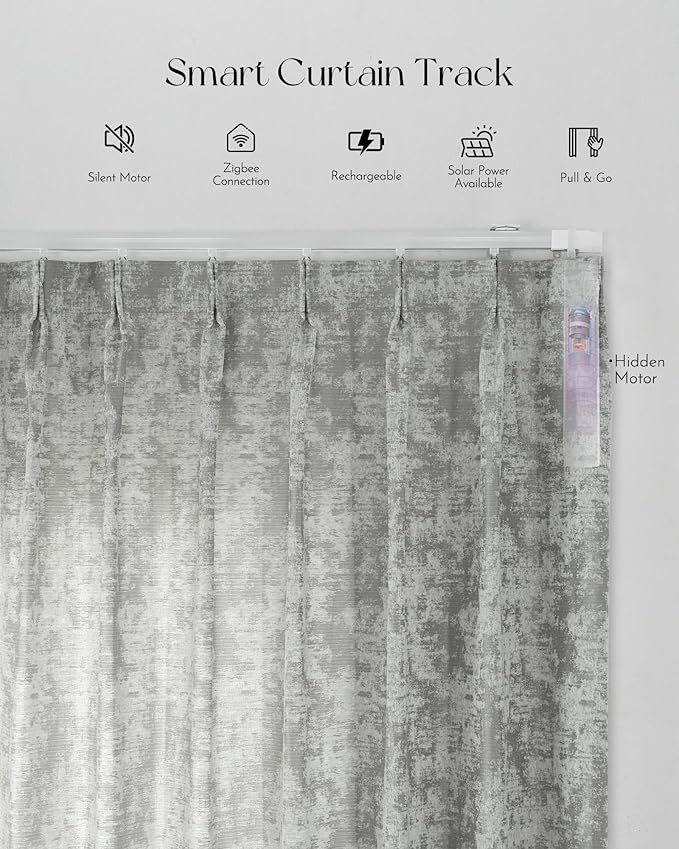Graywind Rechargeable Smart Curtains Compatible with Alexa App Remote Control Motorized Drape for Sliding Door One-Way or Split Draw, Custom Width Up to 220" (Mist Series)