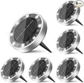 6 Pack Solar Ground Lights Outdoor, 8 LED Mini Flat Solar Disc Lights, IP65 Waterproof Pathway Lights Solar Powered, Landscape Lighting for Garden Walkway Driveway Yard Lawn,Cool White