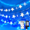 Star String Lights Plug in,33ft 100LED Fairy Lights with Remote, Hanging Star Decorations Lights Waterproof for Indoor Outdoor Bedroom Classroom Dorm Kids Tent Party Decor,Blue White
