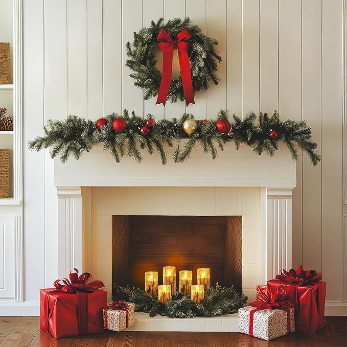 Homemory Christmas Flickering Flameless Candles with Remote Timer, Gold Deer Battery Operated Candles, Glass Real Wax LED Pillar Candles for Home Holiday Decor, Set of 3