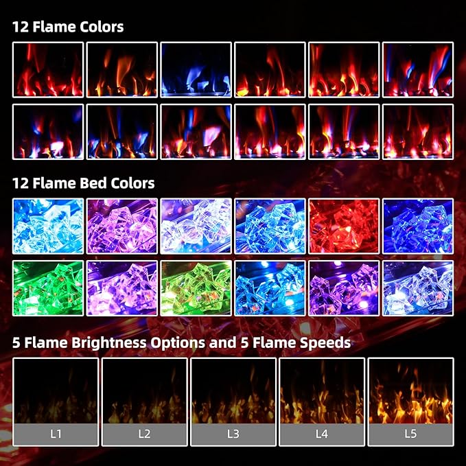 60” Electric Fireplace Recessed and Wall Mounted Fire Places with Remote Control, Touch Screen