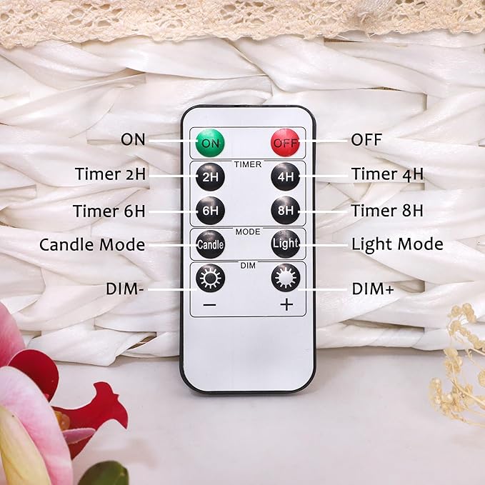Flameless Candles with Remote Control, Flickering LED Glass Candles, Battery-Operated with Timer and Adjustable Brightness, Floral Branch Design for Home Decor and Wedding, Set of 3