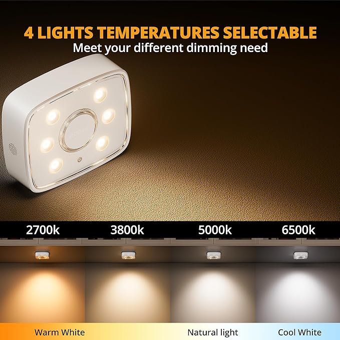 Lyridz Motion Sensor Under Cabinet Lights, Wireless Group Sync Stair Lights (6 Pack), 4000mAh Rechargeable Battery, 4 Color Temps & Dimmable, Magnetic Stick-on Night Light for Kitchen, Closet, Hallway