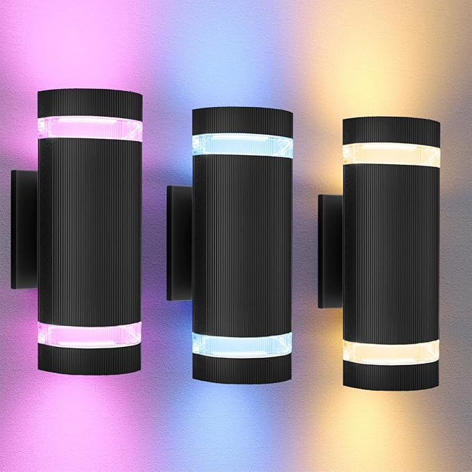 Modern Outdoor Wall Sconce,Smart LED Outdoor Lights-RGB+CCT Color Changing, App&Voice Control, Compatible with App Smart Life, Ambience Exterior Porch Lights for Patio, Garage,Yard