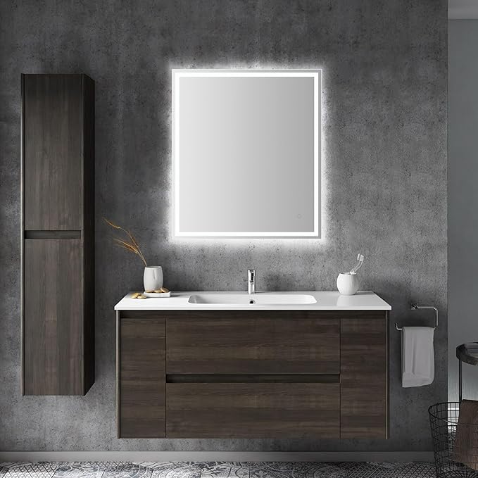 JONATHAN Y MIR100A-3236 Pax 32 in. W x 36 in. H Small Rectangular Frameless Antifog Front/Back-Lit Wall Bathroom Vanity Mirror with Smart Touch