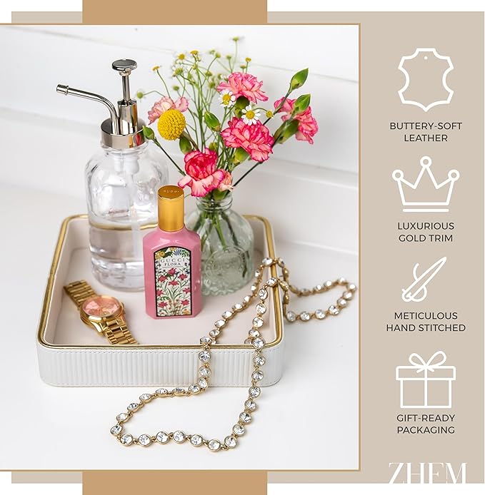Small Night Stand Organizer Nightstand Tray Bedside Table Organizer Women| Dresser Trays for Bedroom Leather Valet Trinket Tray Catch All| Purse Bowl for Women| Desk Trays Key Holder Bowl