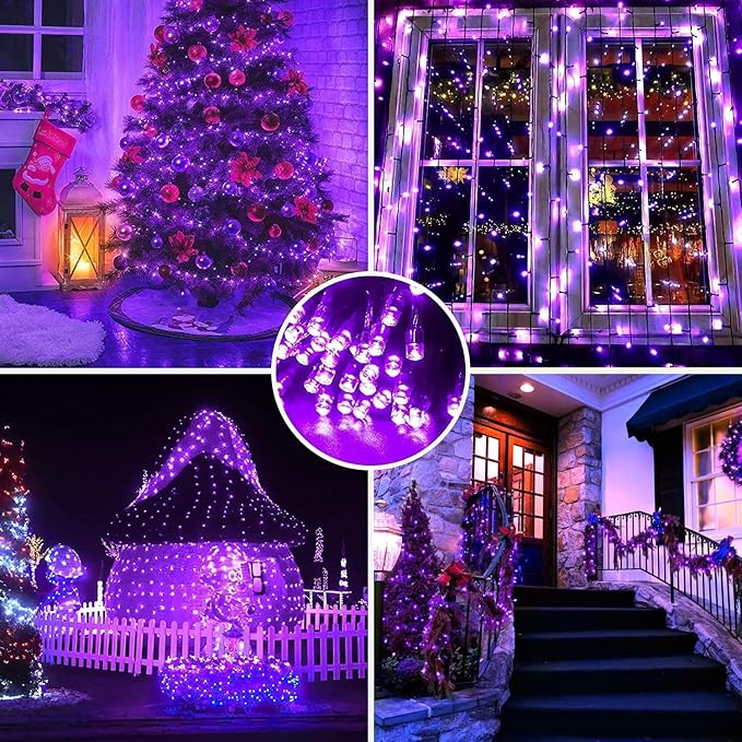 66FT 200LED String Lights, Purple Halloween Lighting with 8 Modes, Indoor Outdoor Decorative Fairy Light for Holiday, Tree, Window, Party