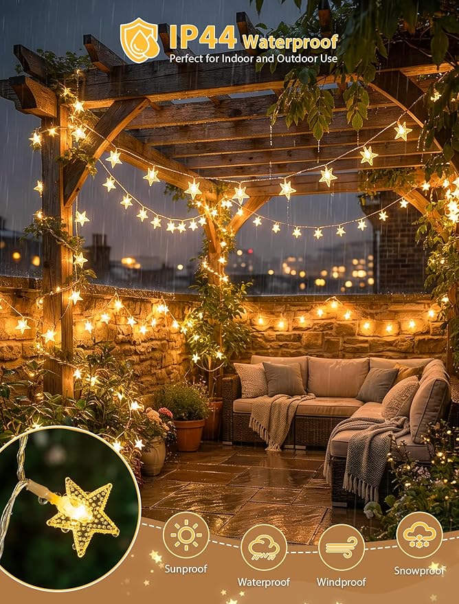 Star String Lights Battery&USB Powered,16.4FT 50LED Star Fairy Lights with Remote, Hanging Star Lights for Home, Kids Tent, Bedroom,Porch, Classroom, Christmas,Party,Room Decor,Warm White