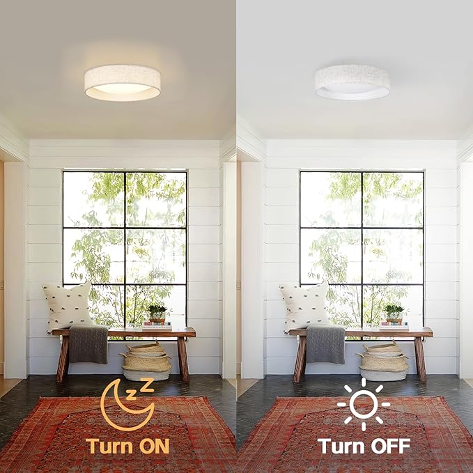 Modern Linen LED 13 Inch Ceiling Light Fixture with 24W 5CCT, Flush Mount Low Profile Room Lamp, Dimmable Minimalist Lighting for Bedroom, Kitchen, Hallway, Closet, Entryway