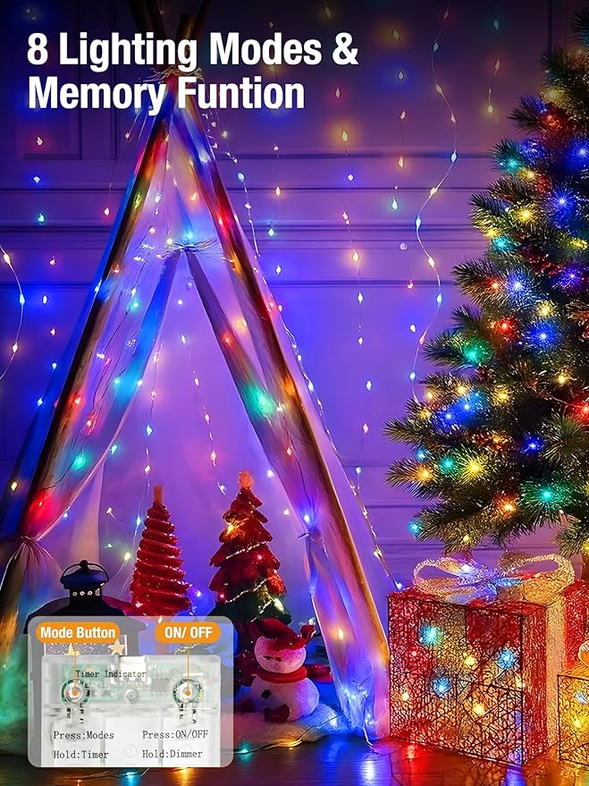 btfarm Fairy Lights Battery Operated with Timer 8 Modes, 16.4 FT 50 LED Silver Wire Twinkle String Lights Battery Powered Dimmable Waterproof for Indoor Home Party Wedding Christmas Decor, Multicolor
