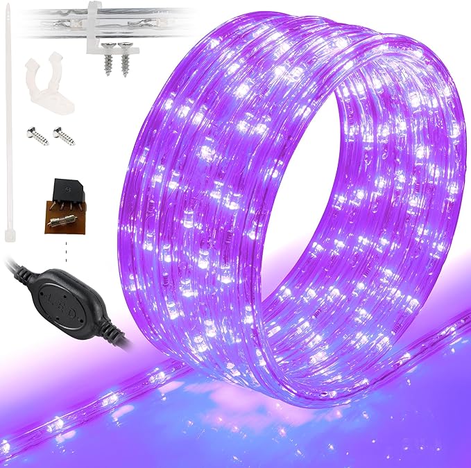 WYZworks 288LEDs 25ft LED Outside Rope Lights, Outdoor ETL Certified Waterproof Permanent 360 Degree Light Emitting, Flexible Tube, Connectable, Christmas Palm Tree Exterior Landscape, Purple