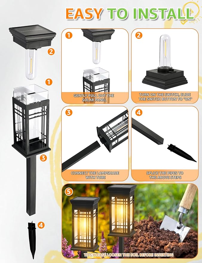 8 Pack Solar Lights Outdoor Waterproof, Bright Solar Pathway Lights with Auto On/Off, Weatherproof Garden Landscape Lighting for Yard Patio Walkway Lawn Decor