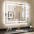 WTTY LED Bathroom Mirror with Light 40"x32",Modern LED Mirror for Bathroom,Stepless Dimmable Lighted Bathroom Mirror with Anti-Fog,Memory Function,Shatter-Proof