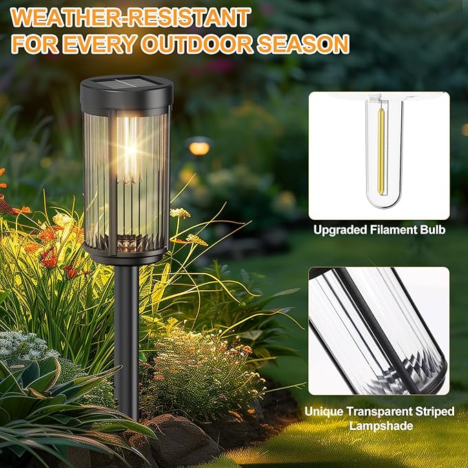EXCMARK 12 Pack Outdoor Solar Lights Waterproof for Yard Garden Walkway Pathway Lawn Decorative Contemporary Landscape Lighting. (Warm White Light, 12)