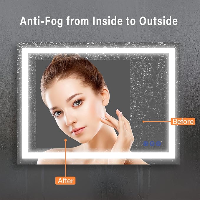 32x24 inch Wall Mounted LED Bathroom Mirror with 3000K-6000K Dimmable, Anti-Fog, Lighted Bathroom Mirror with Smart Touch Button, Memory Function(Horizontal/Vertical)