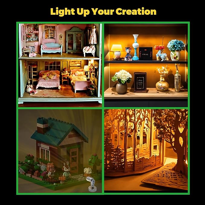 Metal Miniature LED Light,Tiny Spot Lights with Magnet Base,Battery Operated LED Lights,Wireless Miniature Spot Light for Artwork Painting,Jewelry Showcase,DIY Hand Craft (Warm White)