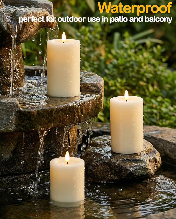3"x4" Outdoor Waterproof Flameless Candles with Remote and Timers, LED Candles, Battery Operated Candles, Electric Fake Pillar Candles for Patio, Porch, and Lanterns Decor (Ivory, Plastic)