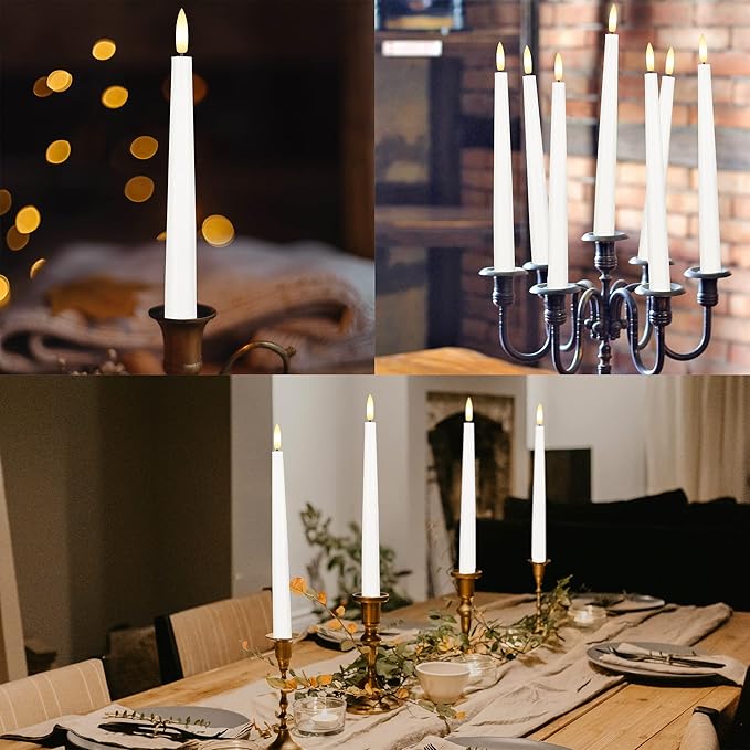 Flameless Taper Candles with 3D Wick, 11.4" Real Wax LED Candles with Remote and Timer, 3 Pack Flickering Candlesticks Battery Operated (White)