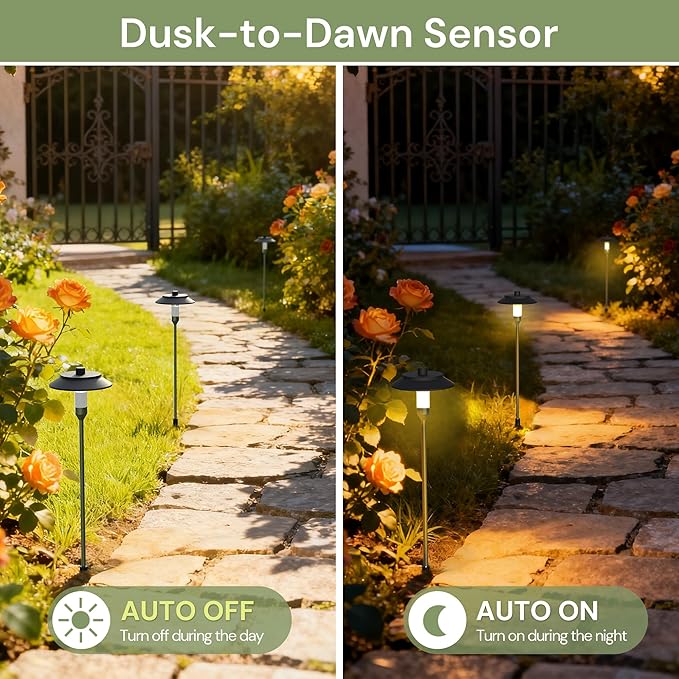 LOHAS Dusk to Dawn Low Voltage Landscape Lighting Warm White + RGB Modes, 6 Pack IP65 Low Voltage Pathway Lights with Remote, Timer Color Changing Plug in Outdoor Pathway Lights for Yard Lawn Walkway