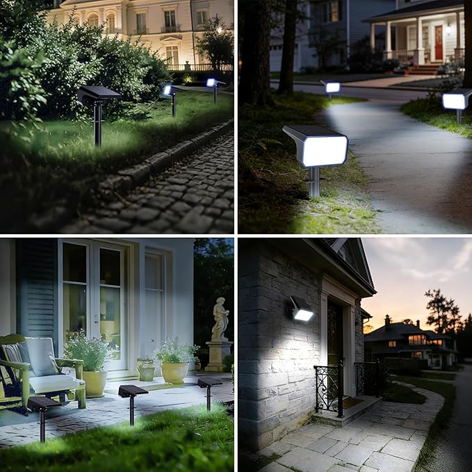 Fabrito 8 Pack Solar Spot Lights Outdoor Waterproof IP67, [108 LEDs, 4 Modes] Dusk to Dawn Spotlights with 1500mAh Battery for All Night, Landscape Lights for Tree, Yard, Pool, Pathway, Cool White