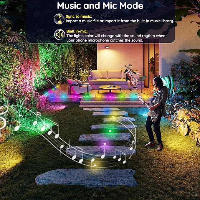 Sumaote LED Deck Lights Kit, 50 Pack 1.77" RGBW+IC Multicolor Dynamic Low Voltage Recessed Landscape Lights, IP67 Waterproof 12V Step Light Outdoor for Garden Yard Path Ground Stairs