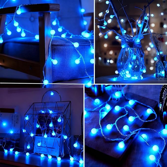 Mini Globe String Lights USB Plug in 38ft 100 Led Fairy Lights with Remote Timer Dimmable 8 Modes for Indoor Outdoor Bedroom Dorm Garden Birthday Party Camping Wedding Christmas Tree Decoration, Blue