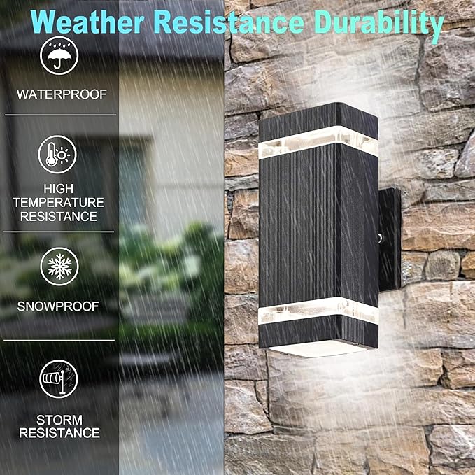 Up and Down Outdoor Wall Light, RGB Color Changing wall Lights,App&Voice Control, ETL Listed, Black Square Design, House wall Sconce 6500K, Outdoor Exterior Lights for Porch, Garage