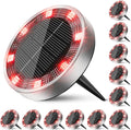 Peasur Solar Ground Lights Outdoor, 12 Pack Flat Solar Powered Disc Lights, IP68 Waterproof, Anti-Rust, Landscape Lighting for Pathway Garden Yard Lawn Walkway Landscape Driveway, Red