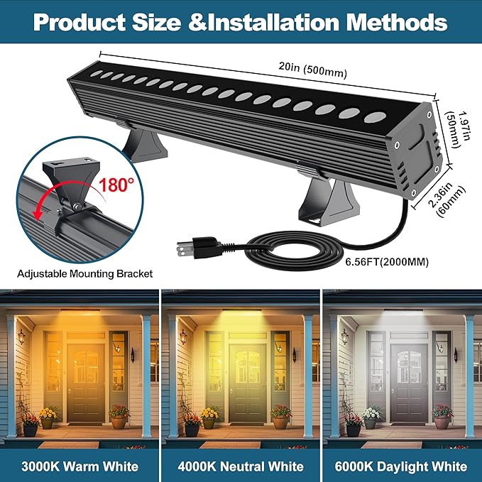Smart LED Light Bar 20" – WiFi App & Remote Controlled RGB Wall Washer, 2700K-6500K Tunable White, 100% Dimmable IP65 Waterproof Outdoor Light Fixture, Voice Control, for Patio Garden Stage