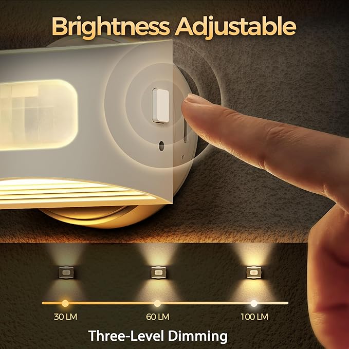DORESshop Smart Night Light 4-Pack, Plug-in & Rechargeable Mode, Auto Dusk-to-Dawn & Motion Sensing, 3000K Soft White for Bedroom, Bathroom, Hallway, Stairs