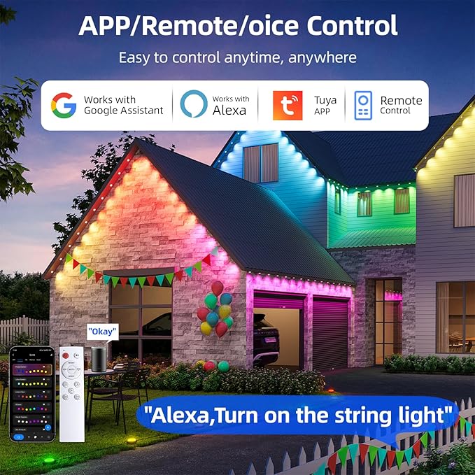 Permanent Outdoor Lights Pro, 150ft with 108 RGB LED Lights for Daily and Accent Lighting,IP65 Waterproof Smart Eaves String Lights with App & Remote,Rainbow Light for Halloween,Christmas-150FT