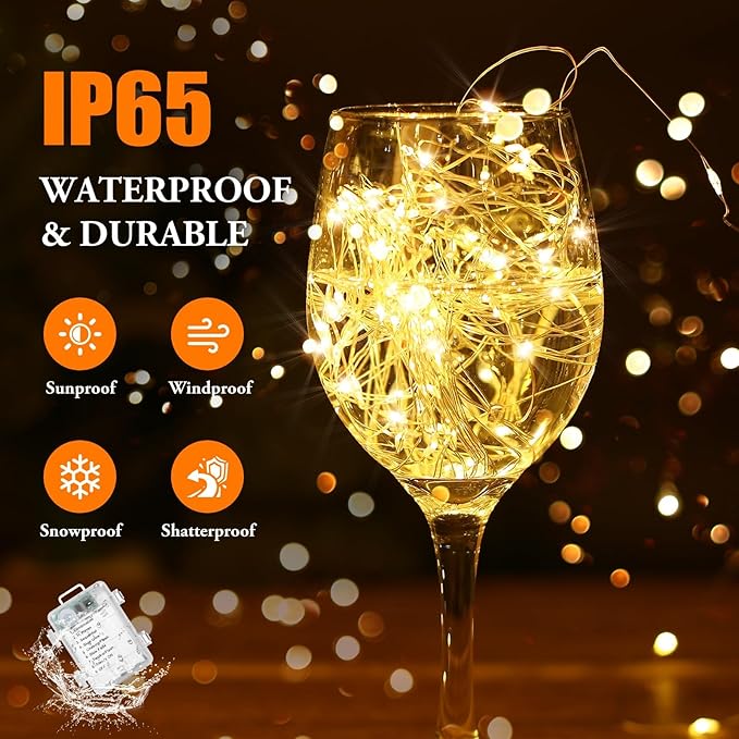 4-Pack 132FT 400LED Fairy Lights Battery Operated with Timer&Remote, Waterproof Twinkle Lights Indoor Outdoor, 8 Modes String Lights for Bedroom Classroom DIY Wedding Decorations,Warm White(33ftx4)